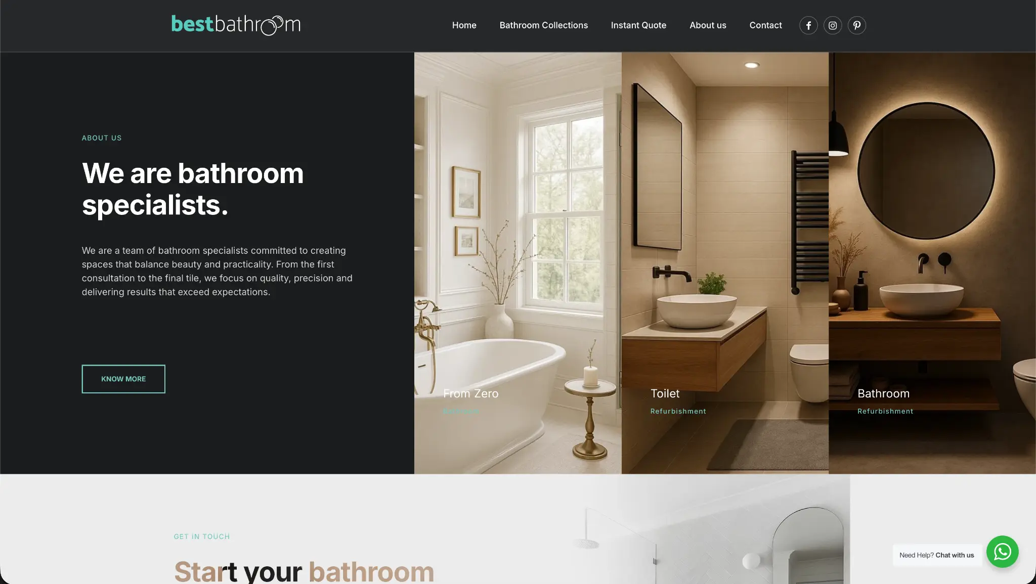 BestBathroom specialist and project categories page shown in a three-dimensional MacBook mockup