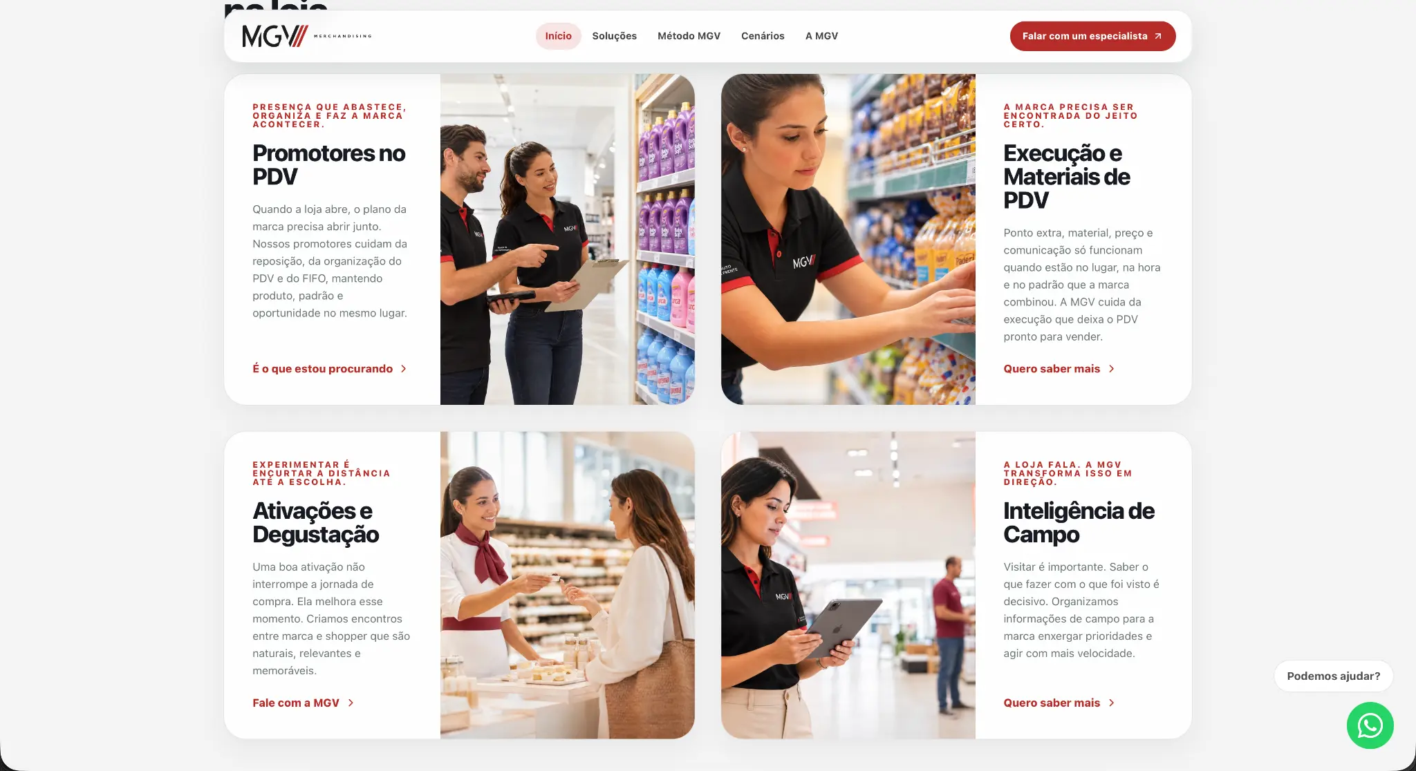 MGV Merchandising service grid shown in a three-dimensional MacBook mockup