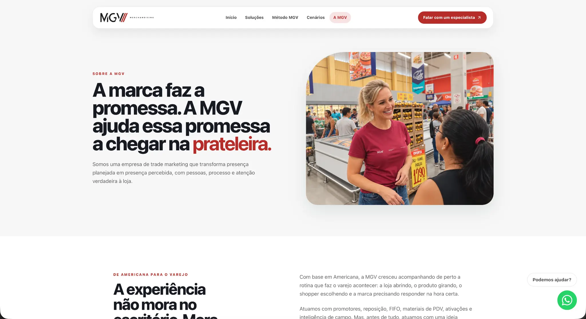 MGV Merchandising about page shown in a three-dimensional MacBook mockup