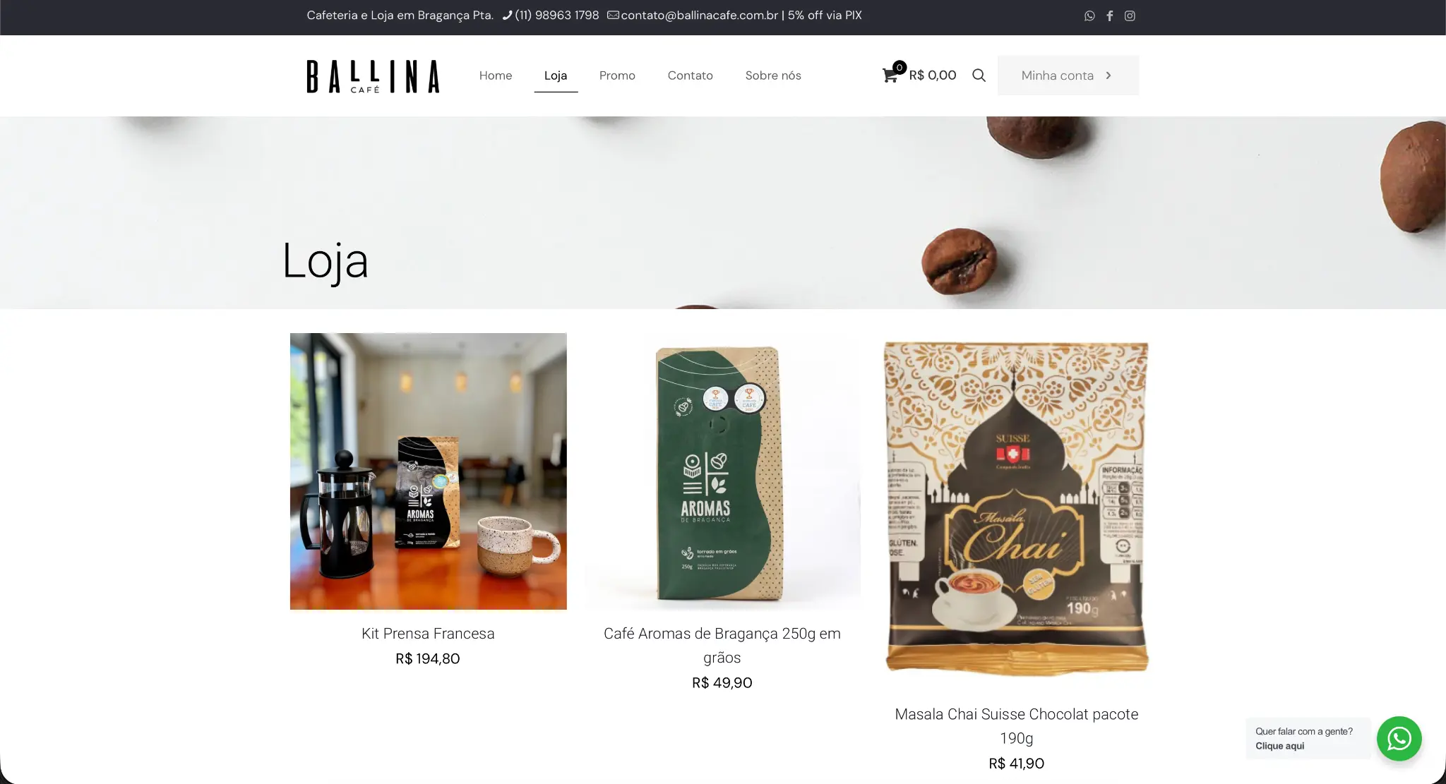 Ballina Café ecommerce store shown in a three-dimensional MacBook mockup