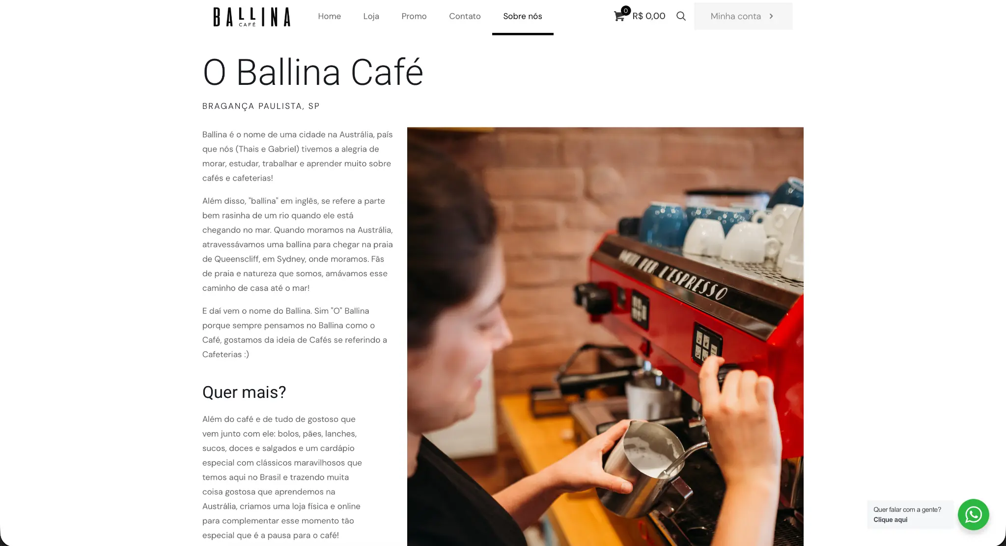 Ballina Café brand story page shown in a three-dimensional MacBook mockup